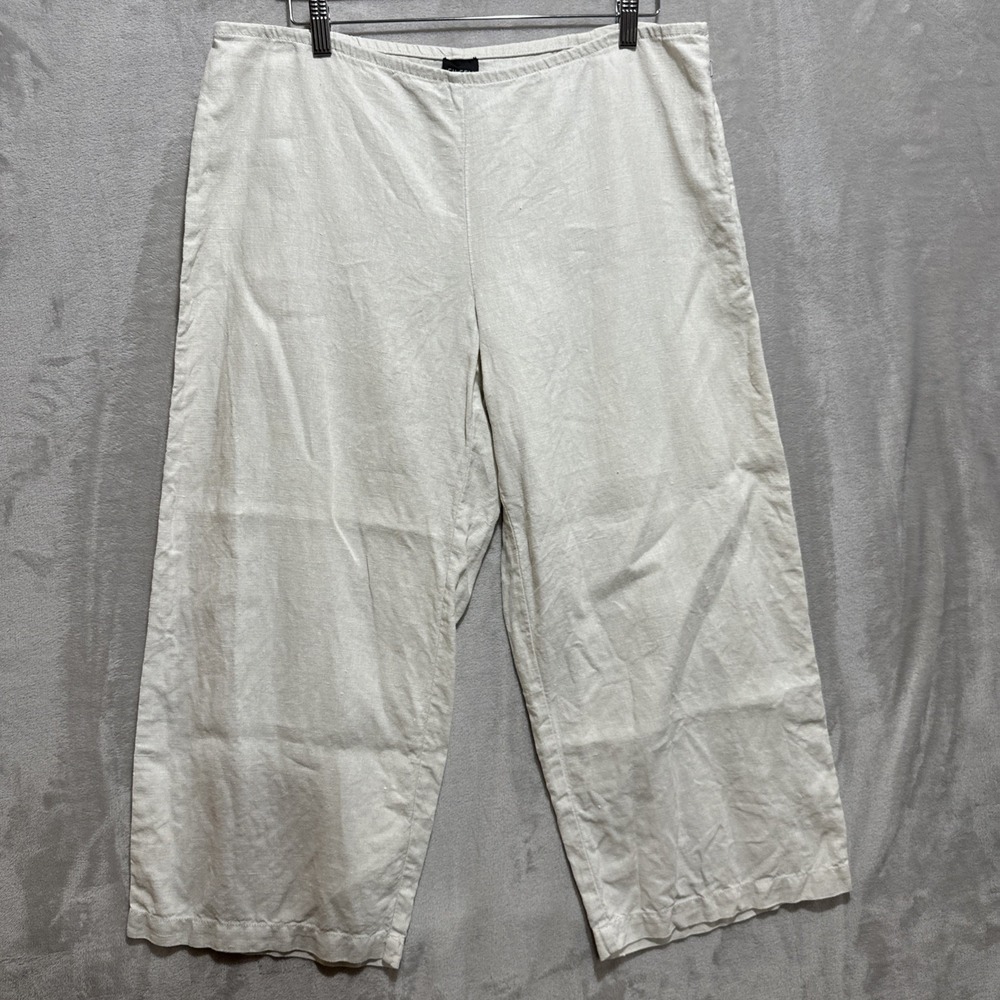 Eileen Fisher Women's L White 100% Irish Linen Cropped‎ Wide-Leg Cropped Pants